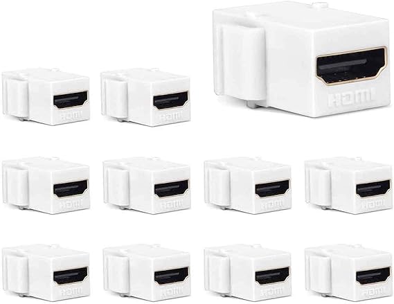 HDMI Keystone Jack, 10 Pack HDMI Coupler Adapter, White | Keystone Insert, Female to Female, Coupler Adapter for Video Transfer