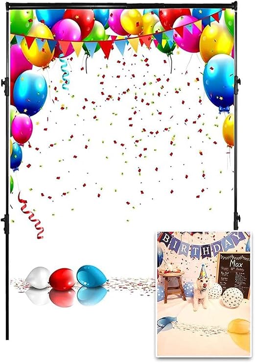 AOFOTO 3x5ft Happy Birthday Backdrop Colorful Balloons and Confetti Photography Background Balloons Birthday Banner Wallpaper for Kids Adult Cake Table Decorations Party Supplies Photo Shoot Props