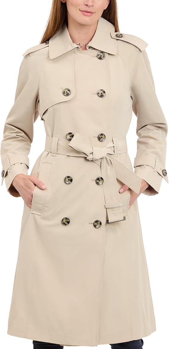 LONDON FOG womens Double-Breasted Long Trench Coat with Belt