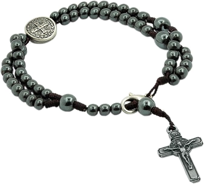 Catholica Shop Devotional Corded Prayer Beads Rosary Bracelet with San Benito St Benedict Medal and Crucifix. Made in Brazil