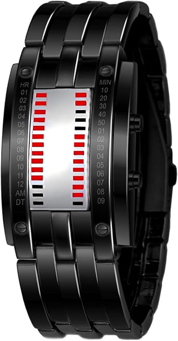 Fashion Mens Binary Sports Watch Digital LED Matrix Black Square Watch