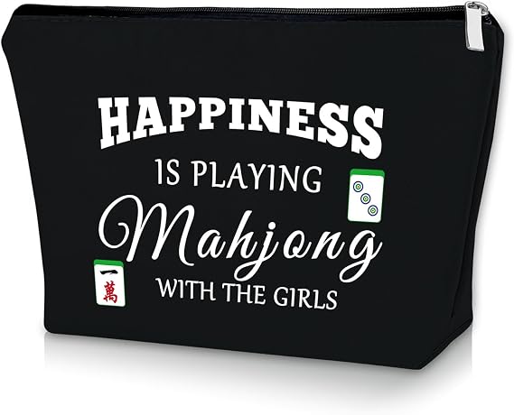 Sazuwu Mahjong Gift Black Makeup Bag Mahjong Themed Gifts Mahjong Lover Gift Cosmetic Bag Funny Gambling Gifts for Women Retirement Gifts for Mom Grandma Birthday Christmas Gifts Travel Pouch