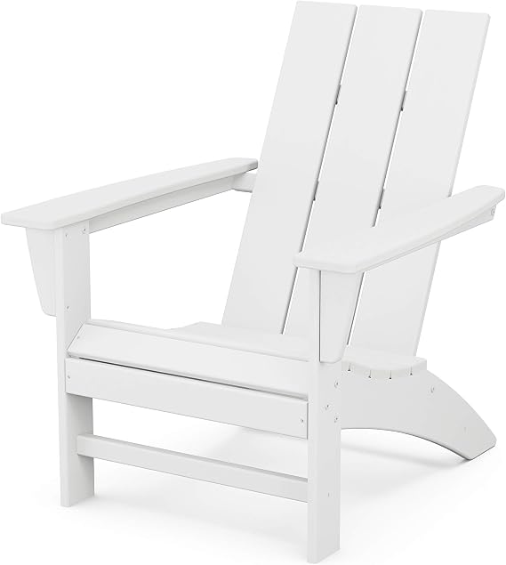 POLYWOOD Modern Adirondack Chair All-Weather Outdoor Lawn Adirondack Chairs HDPE, Fade-Resistant & Durable Outdoor Furniture For Patio, Deck & Fire Pit Chairs White