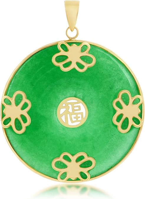 Natural Jade Pendant for Women - Good Luck Pendant Necklace - Genuine Jade Jewelry for Women - Chinese FU Luck Symbol Pendant - Gold Chinese Pendant - Jade Stone Pendants - Vintage Chinese Jewelry