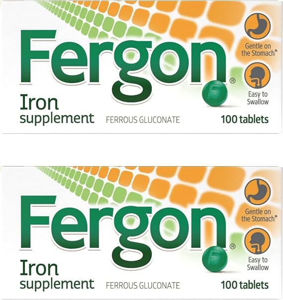 Fergon Iron Highly Soluble & Easily Digested, 27 mg Iron, 100 Tablets | Made with Ferrous Gluconate, a highly absorbable form of iron. Gentle on Stomach and Easy to Digest