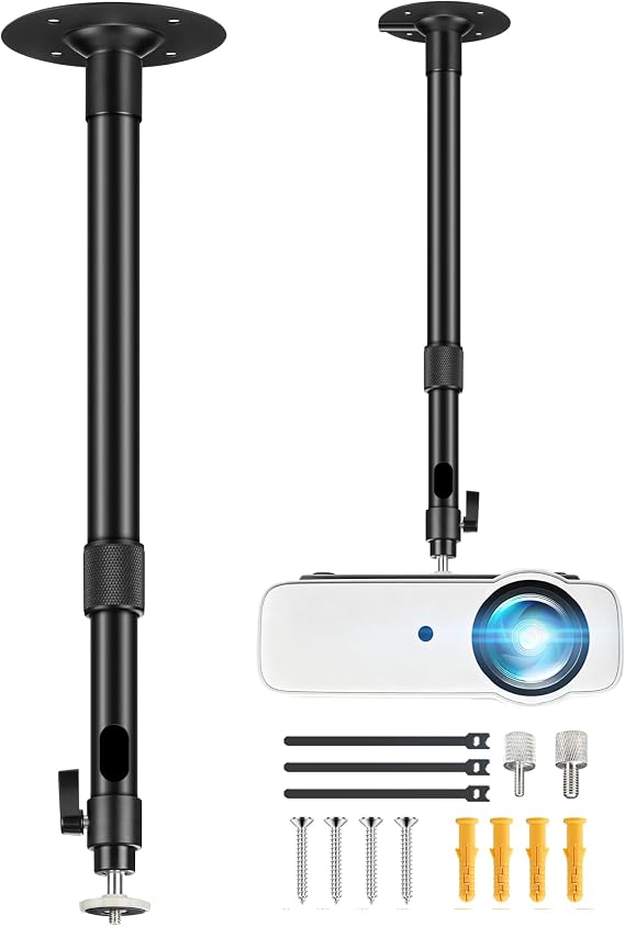 2-Be-Best Upgraded Projector Mount, Better Fixed Projector Ceiling Mount Projectors Wall Mounts with Extendable Length 14-24 in / 37-62 cm 360 Adjustable Projectors Mounts Black