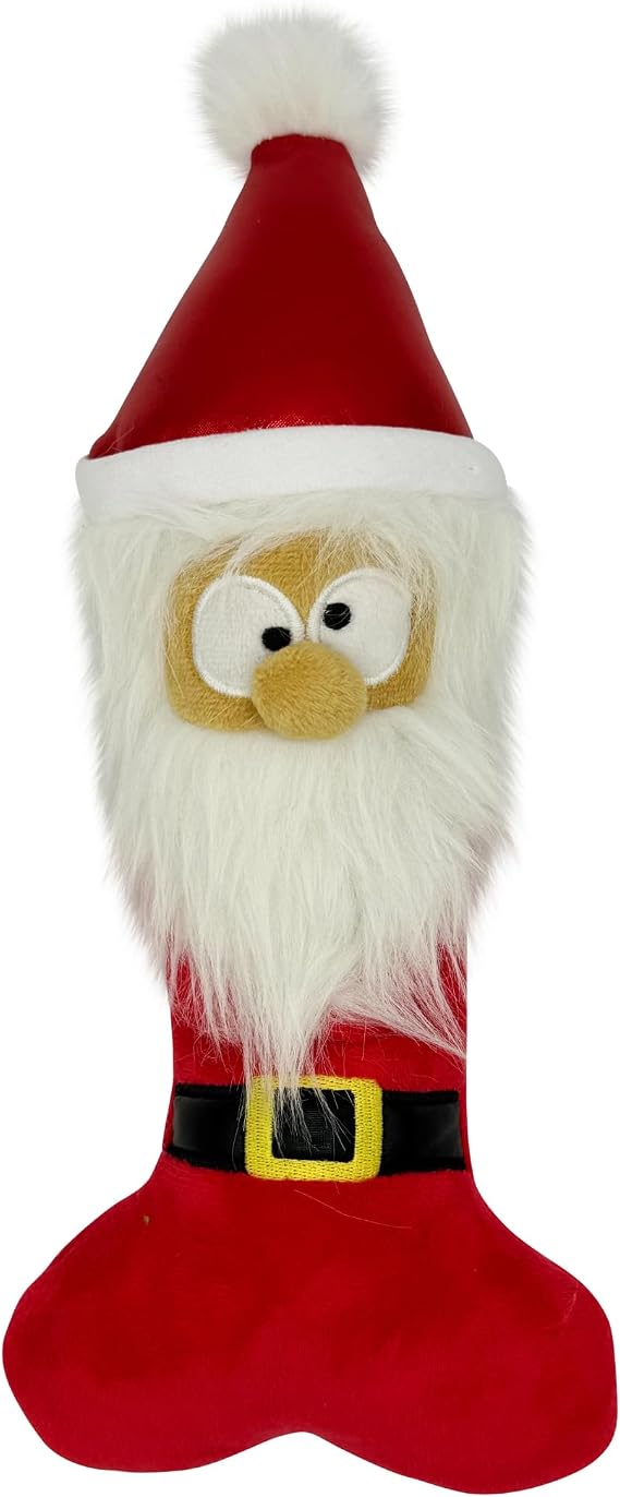 Huxley & Kent Funny Dog Toy w/Squeaker Holiday Power Plush Squeaky Dog Toys for Small, Medium & Large Dogs Soft Stuffed Animal for Indoor Play & Fetch - Silly Santa Bone, One Size