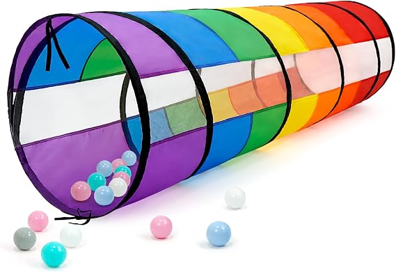 Kids Play Tunnel for Toddlers, Large 21" Colorful Rainbow