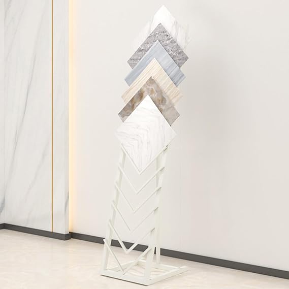 Metal ceramic tile display rack,Floor-Standing Large Wooden Floor Sample Holder Sample Door Stand For Placing Various Building Material Samples, building material sample display rack(Color:White)