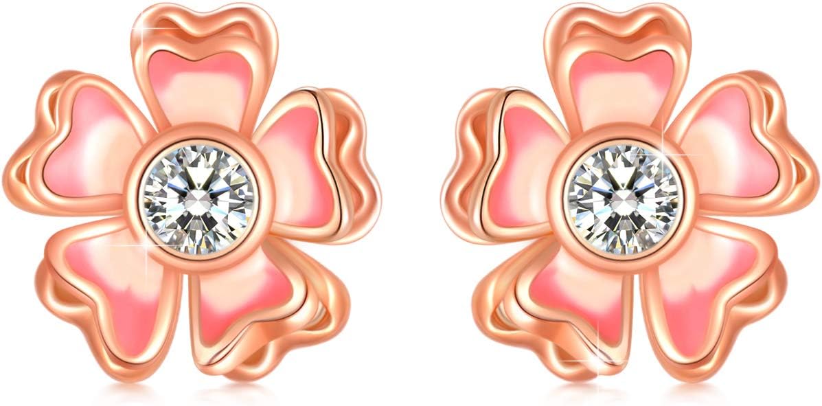 AOBOCO Sterling Silver Flower Series Stud Earrings with Crystals, Birthday Christmas Jewelry Gift for Her