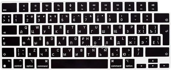 McStorey MacBook Rusça Klavye Koruyucu UK ISO Ters L Enter M1-M5 | A2681 A3113 A3240 A3449 A2941 A3241 A2442 A2779 A2992 A2485 A2991 | Russian Keyboard Cover Touch ID Siyah