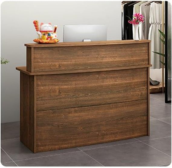 Checkout Front Counter,Retail Checkout Counter, Reception Desk,Receptionist Table,Double Layer Checkout,Reception Counter with Lockable Drawer,for Lobbies,Salons(D,L100cm/39.7in)