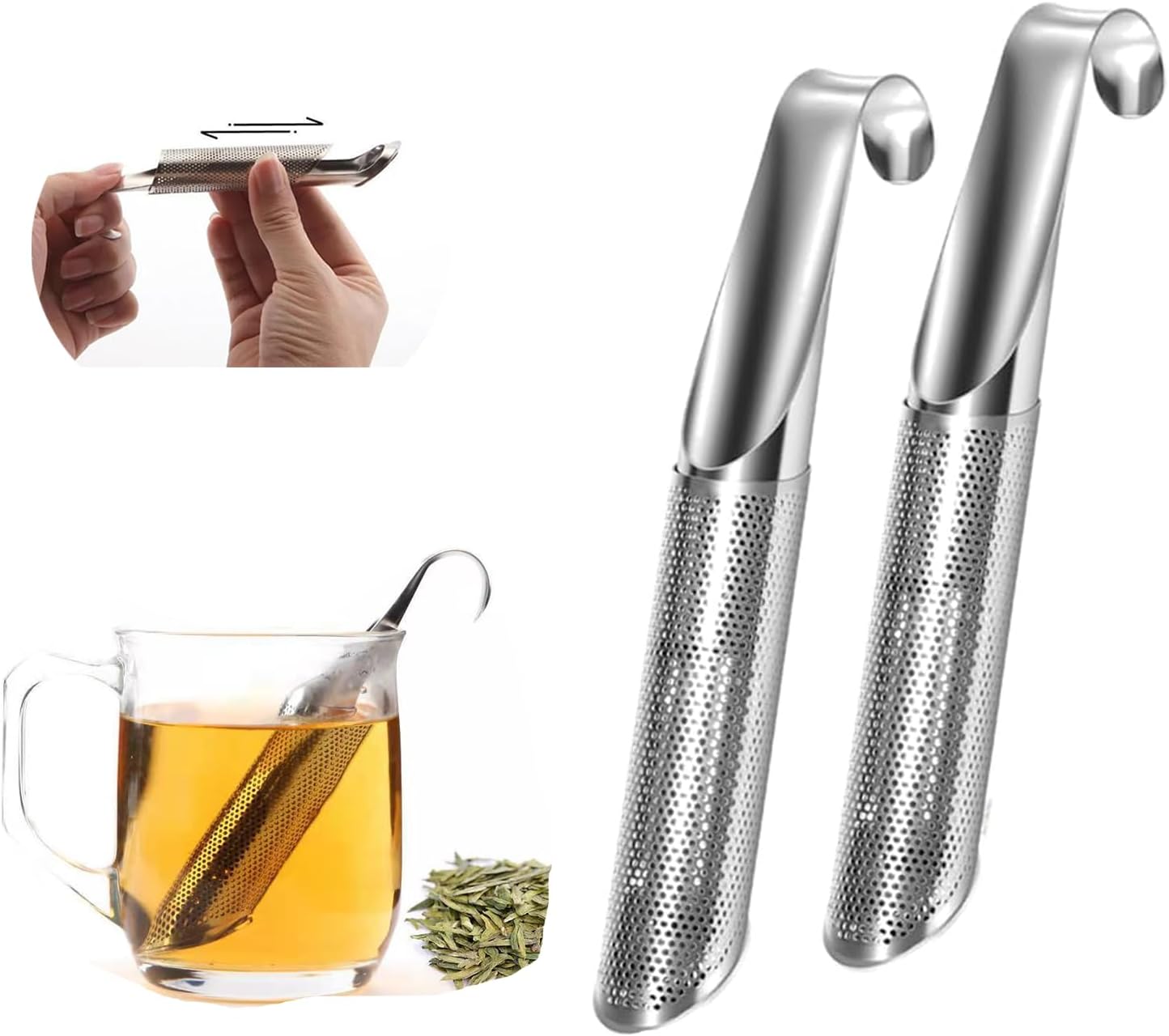 Stainless Steel Tea Infuser,304 Stainless Steel 2024 New Tea Artifact Creative Pipe Tea Infuser Mesh Strainer with Hanging HookHandle, Used for tea, rose tea, coffee, etc