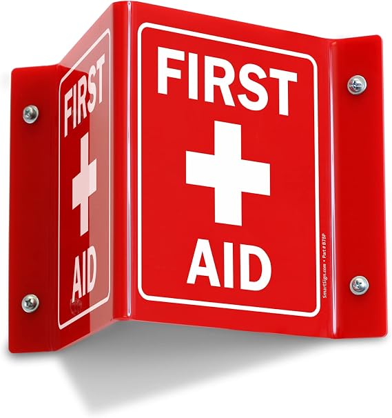 SmartSign - S2-0298-RD-AV-06 First Aid Projecting Sign | 5" x 6" Acrylic, 1 Count (Pack of 1)