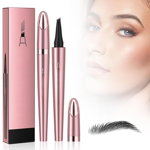 2 PCS Microblading Eyebrow Pencil, 2026 New 3D Waterproof 4 Tip Microblading Eyebrow Pen, Natural Gap Filling Eyebrow Makeup Long-Lasting Fine Stroke Magic Eyebrow Pencil for Women (Black)