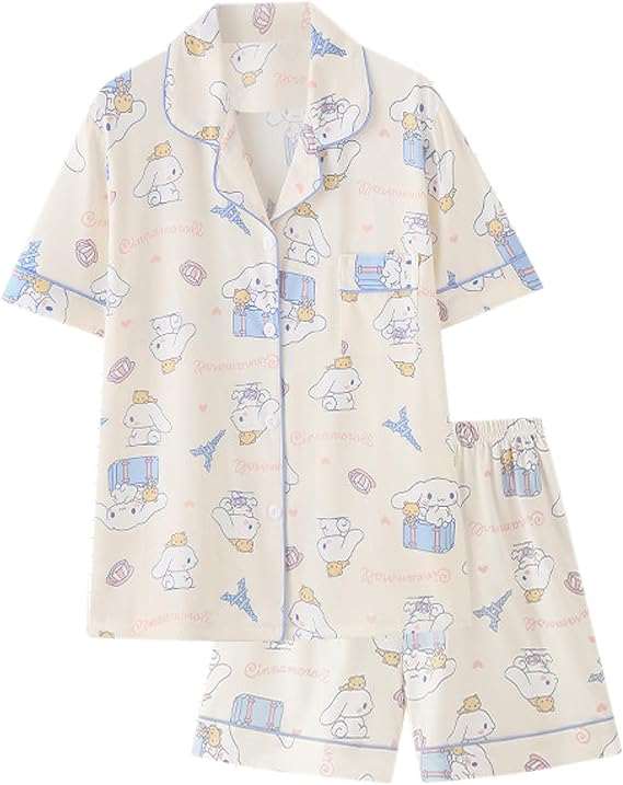 Kawaii Pajamas For Womens Pajama Pant Two-Piece Set Cute Cartoon Girls Sleepwear Home Cardigan Clothes