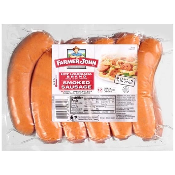 Farmer John Hot Louisiana Brand Smoked Sausage 12 Fully Cooked Links (2 Pack)