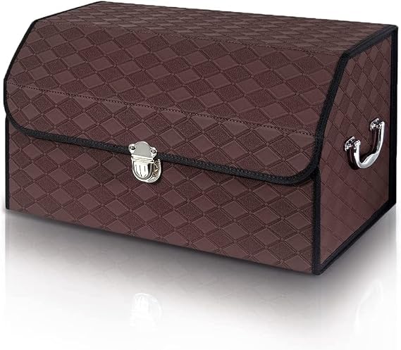 NEWHEY Trunk Organizer Hard Case with Lid, Car Leather Storage Box with Handle
