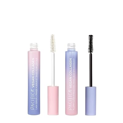 Pacifica Beauty Vegan Collagen Lash Serum and Primer & Fluffy Lash Mascara Duo Set, Makeup, Black Mascara, Volumizing, Lengthening, Conditioning, Vitamin B & E, Eyelash Serum, Eye Makeup Set of 2