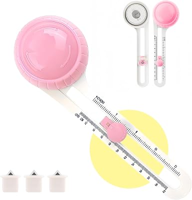 Circle Paper Cutters,Adjustable Rotary Circle Cutter,Circular Cardboard Circle Cutter with 3 Replaceable Blades, Trimmer Scrapbooking Tools,DIY Craft Cutting Tools Pink