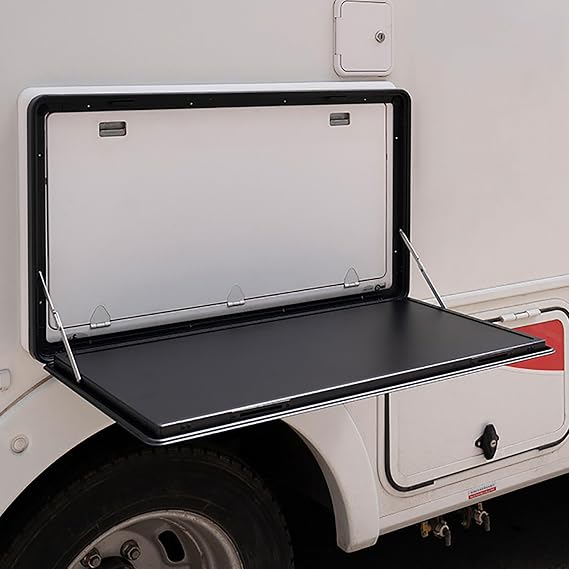 Outside Picnic Wall Mounted Table, Wall Mount Folding Tables, Lockable Rv Table, Premium Aluminum Alloy Table for Campervan (Color : Black, Size : 80x45cm/31.5x17.7in)