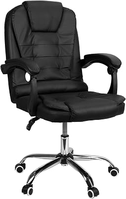 2 Point Massage Office Chair, Swivel Faux Leather Computer Chair, Ergonomic Massage Office Chair, Height Adjustable Reclining Executive Office Chair Black