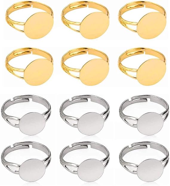 LANBEIDE 40-Pc Adjustable Ring Blanks in Gold & Silver for Jewelry Making