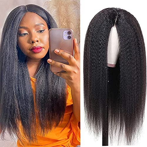 Kinky Straight Lace Front Wigs Human Hair for Black Women, 14 inch 13x4 Yaki Straight Lace Frontal Wigs Pre Plucked Hairline with Baby Hair 150% Density Virgin Human Hair Glueless Lace Wig