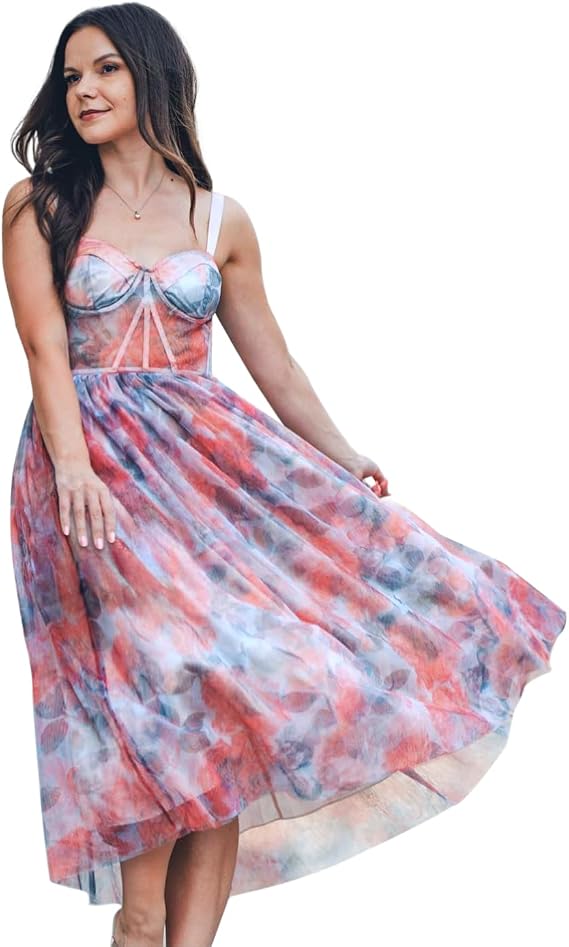 BELLA BARNETT Tulle Dress Women Corset Floral Midi Dress