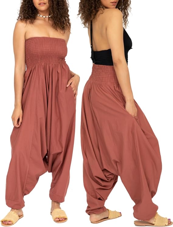 likemary Harem Pants Womens Jumpsuits 2-in-1 Boho Tube Top Strapless Romper