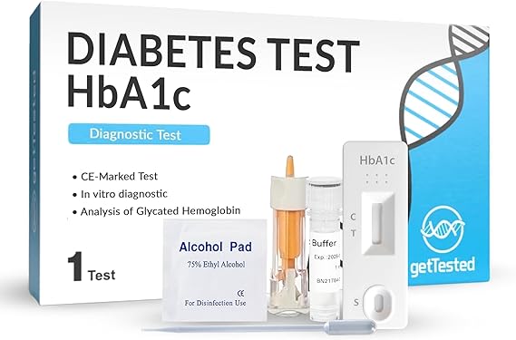 GetTested Diabetes Test (HbA1C), At-Home Rapid Blood Test Kit, Finger-Prick Sample for Average Blood Sugar Levels, Private Self-Testing with Clear and Reliable Results