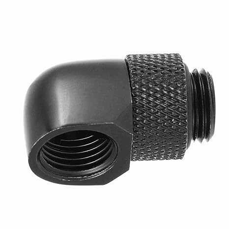 KIMISS 90 Degrees PC Water Cooling Fitting, Two Touch G1/4 Thread Elbow Barb Connector for Soft and Hard Tubes, Antileakage with Hidden Silicone Ring, Plated for (Black)