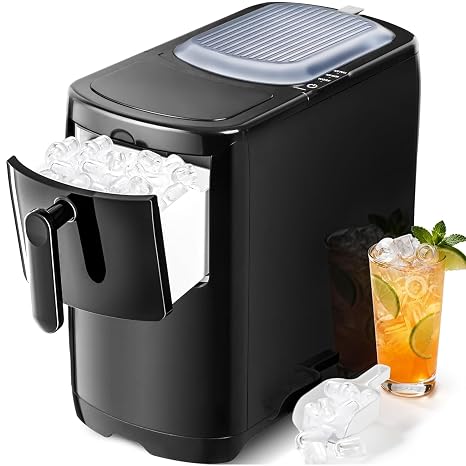 Electactic Countertop Ice Maker Machine 18lbs/24H, 6-Min Fast Bullet Portable Ice Maker, 6.69 Slim Space-Saving with Auto-Drain Drawer, Self-Cleaning, Scoop for Kitchen RV, Black