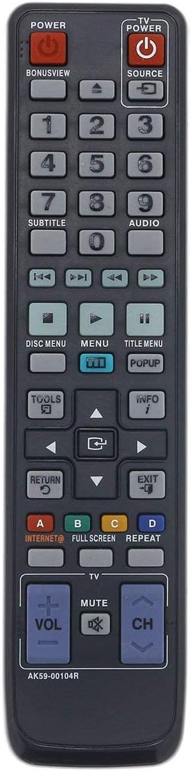 AK59-00104R Replacement Blu-ray Remote Control for Samsung Bluray/DVD Player BD-C6500 BD-C5500 BD-D6500/ZA BD-D6100C/ZA BD-P1580 BD-P1590M BD-P1595 BD-P1600 BD-C6800/XAA BD-C6600/XAA BD-C6900 BD-C5900
