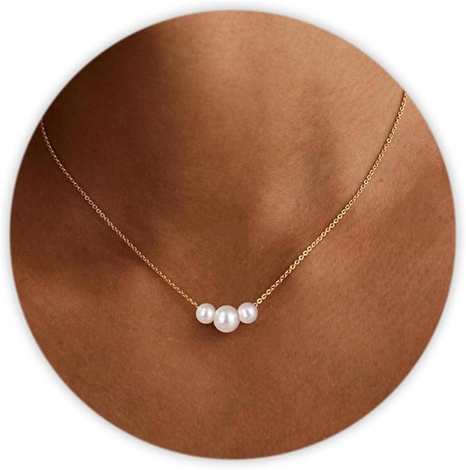 SmileBelle Pearl Necklaces for Women, 18K Gold Choker
