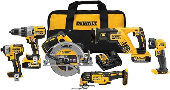 DEWALT Power Tools Set 20V MAX, 6 Tools Cordless Power Tool Combo Kit , 2 Batteries, Charger, Hammer Drill Driver, Impact Driver, Circular Saw, Reciprocating Saw, Oscillating Multi-Tool,LED (DCK694P2)