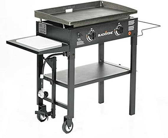 Blackstone 1853 Flat Top Gas Grill 2 Burner Propane Fuelled Rear Grease Management System 28 Outdoor Griddle Station for Camping with Built in Cutting Board and Garbage Holder, 28 Inch, Black