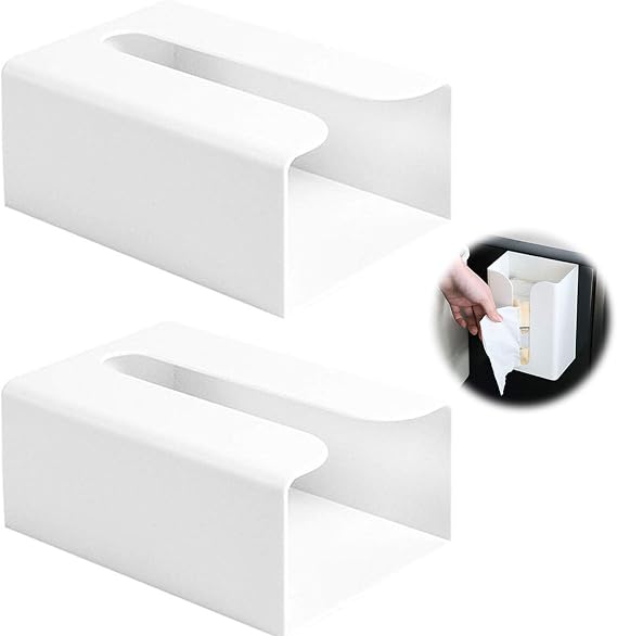 Pack of 2 Paper Towel Dispenser Standing Wall Mount Napkin Holder Rubbish Bags Dispenser Toilet Paper Dispenser No Drilling Paper Towel Holder Made of Plastic for Toilets Kitchens Living Room White
