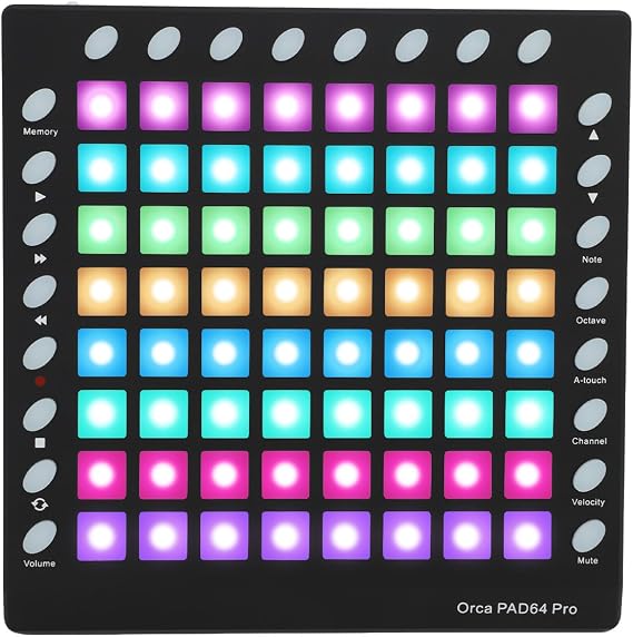 Diydeg MIDI Controller Strike Pad, 64 RGB Pads 128MB Sound Library 8 RGB Buttons, with MIDI Input Output USB 2.0 Connectivity, for Live Performance Music Production Software