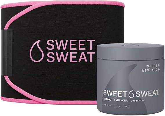 Sports Research Waist Trimmer Pack - Sweet Sweat Waist Trimmer (Black/Pink, Small) + Unscented 'Workout Enhancer' Gel 13.5oz Jar