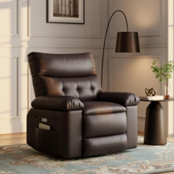 Oversized Swivel Recliner Chair for Adults, 400LB Capacity Manual Recliner with 1.5X Plush Cushion, 3-Position PU Leather Lounge & Nursery