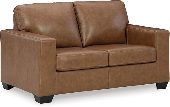 Signature Design by Ashley Bolsena Loveseat Sofa, 62 in, Caramel | 100% top grain leather contact areas, Matched faux leather exterior, Sag resistant platform foundation, No assembly required