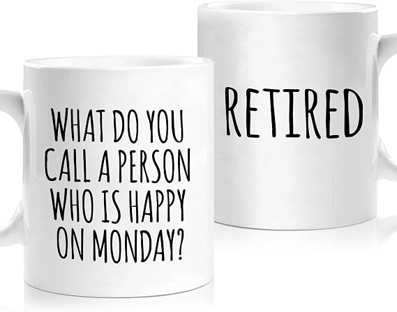Shqiueos Funny Retirement Gifts for Woman Men, Happy Retiree Mug 11oz
