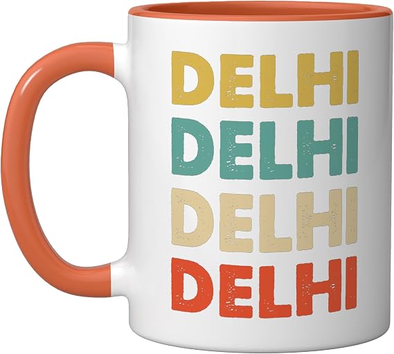 Delhi India Ceramic Mug, Orange/White