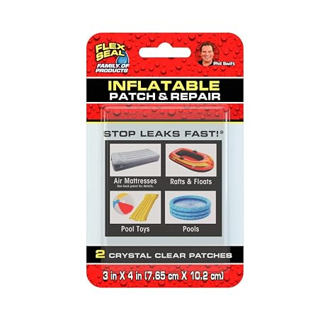 Flex Seal Patch & Repair Kit for Air Mattresses, Rafts, Pool Toys - 2 Clear Patches, Smooth PVC