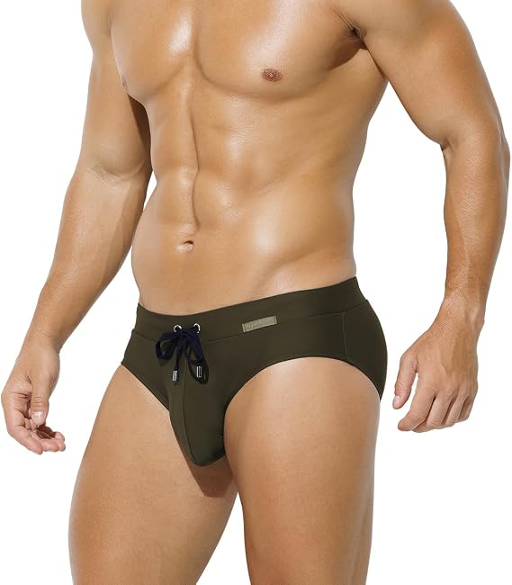 Arjen Kroos Men's Swim Briefs Sexy Bikini Solid Swimwear Swimsuit Quick Dry | Mens Swim Briefs with Drawstring, Sexy Low Waist Bathing Suit, Idea for Surfing Swimming Summer Vacation Beach Wear, Tag-free