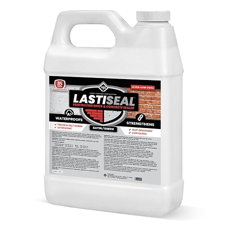 LastiSeal Brick & Concrete Sealer, Satin/Low Gloss Finish (2.5 Gallon) Water-Based Masonry Sealer for Brick, Pavers, Concrete & Porous Stone Penetrates, Seals & Hardens