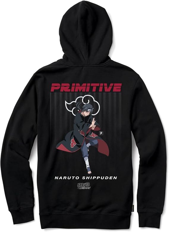 Primitive Skateboarding x Naruto Shippuden Itachi Uchiha Men's Long Sleeve Pullover Hoodie Black L