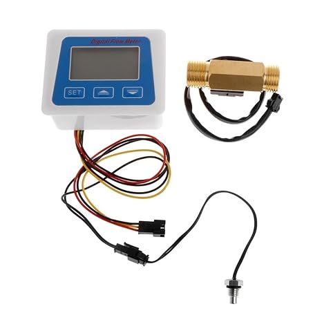 LCD Display Digital Flow Meter Digital Flow Meter Water Flowmeter Temperature Time Record with G1/2 Flow Sensor