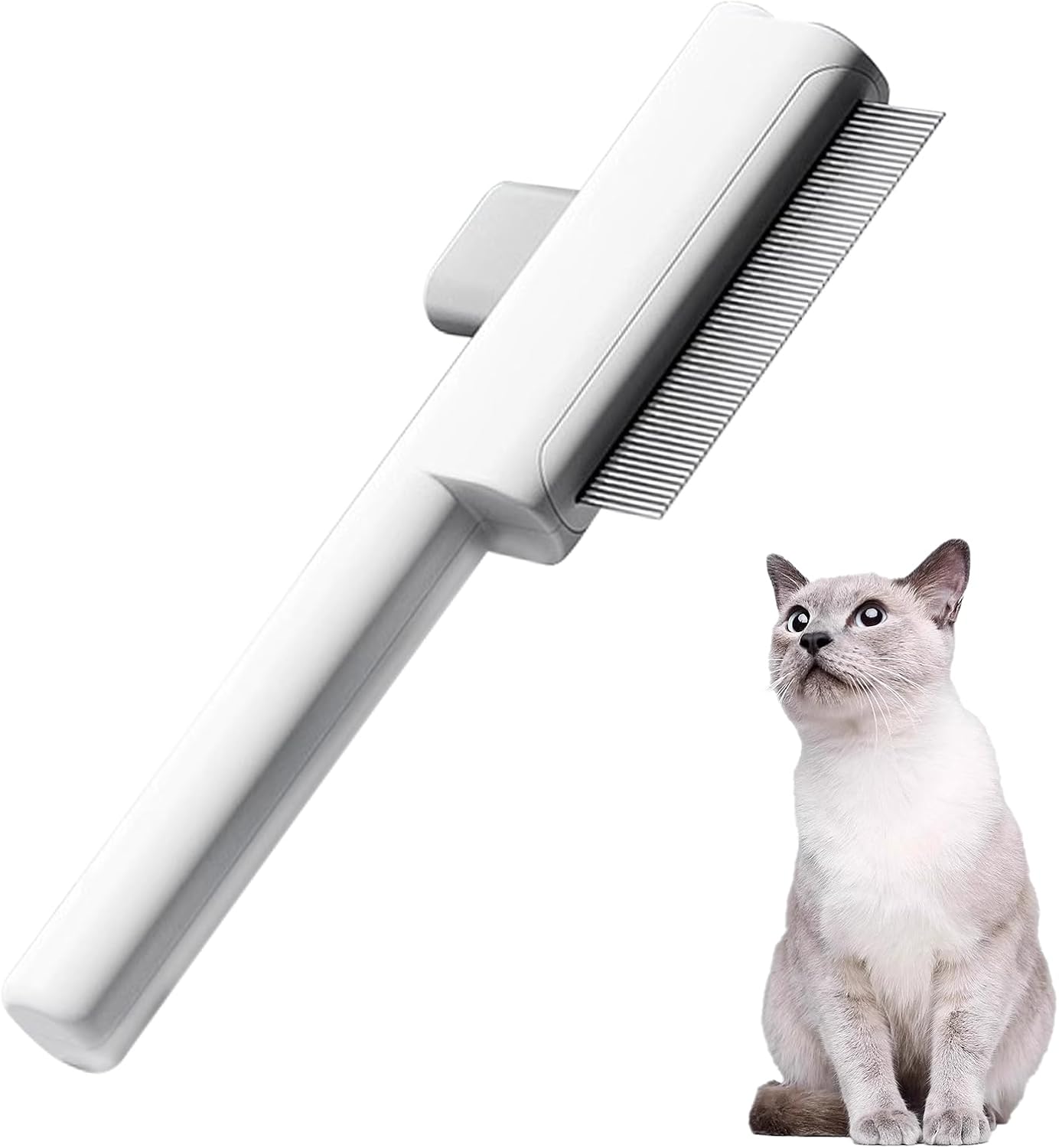 Pet Hair Remover Comb, Cat Brush with Release Button, Self-Cleaning Flea Comb, Metal Side by Side Tooth Dog Combs, Pet Grooming Brush for Shedding Tangles & Removal Loose Hair for Dogs Cats